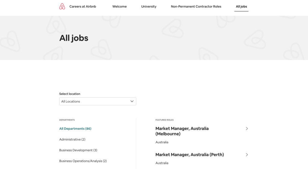 Página de empleo de Airbnb dónde trabajan su marca empleadora