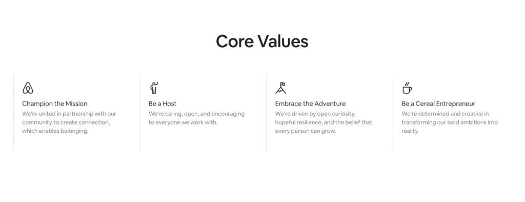 Valores corporativos de Airbnb