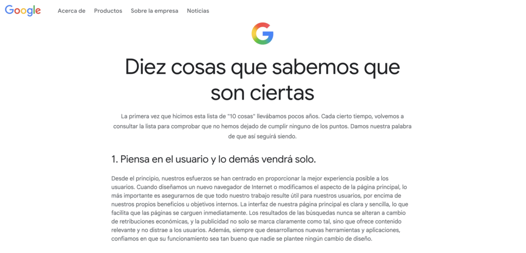 Valores corporativos de Google